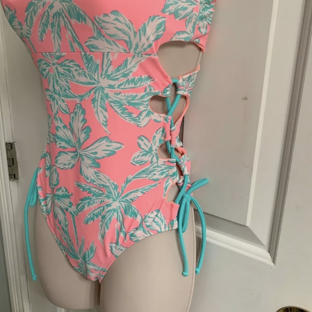 Bright Pink Tropical Print Swimsuit